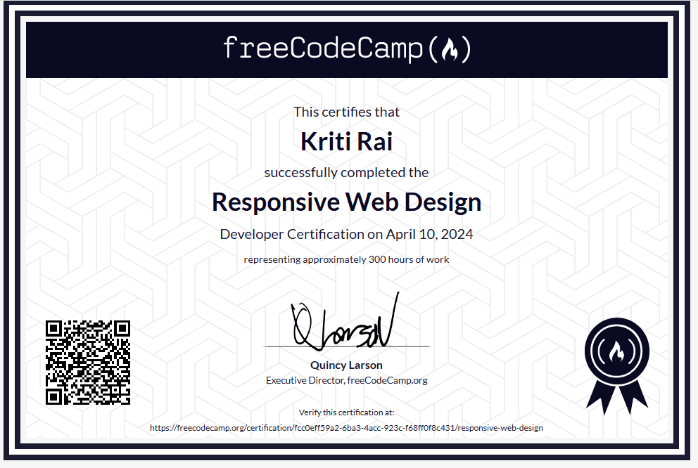 Kriti Rai | Responsive Web Design Certificate